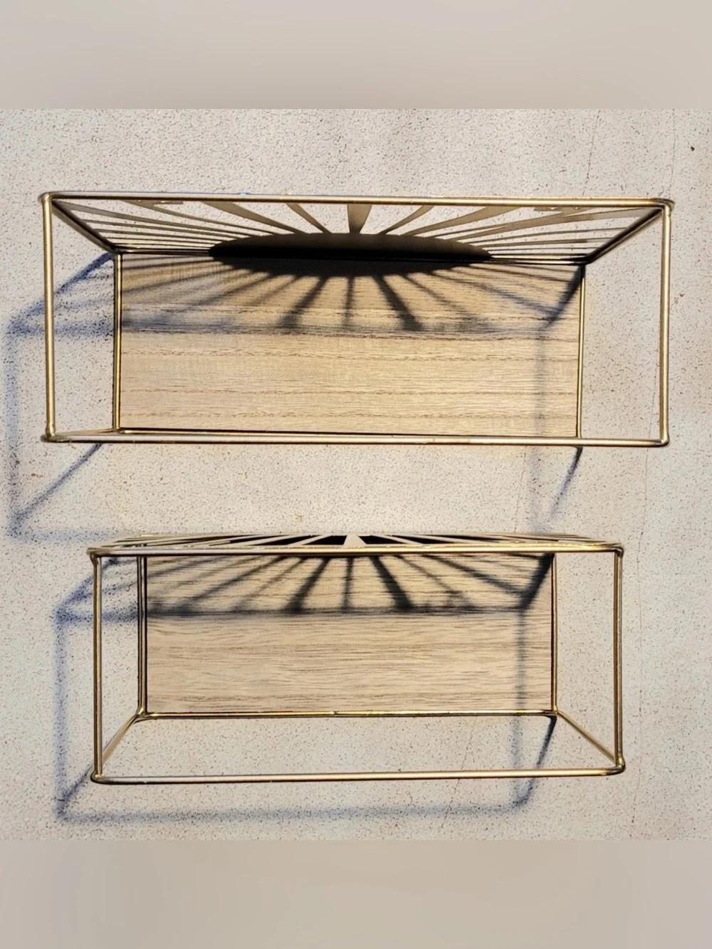 2pc. Sunburst Metal & Wood Shelf - Gold Accent